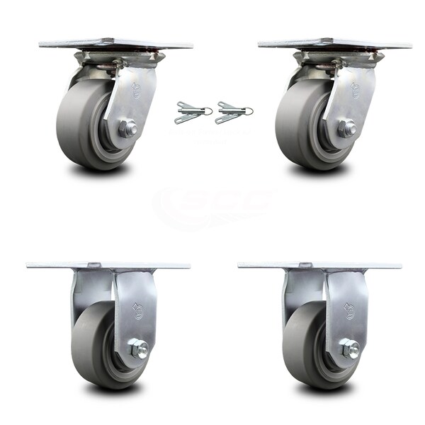 4 Inch Thermoplastic Caster Set with Ball Bearing 2 Swivel Lock and 2 Rigid SCC